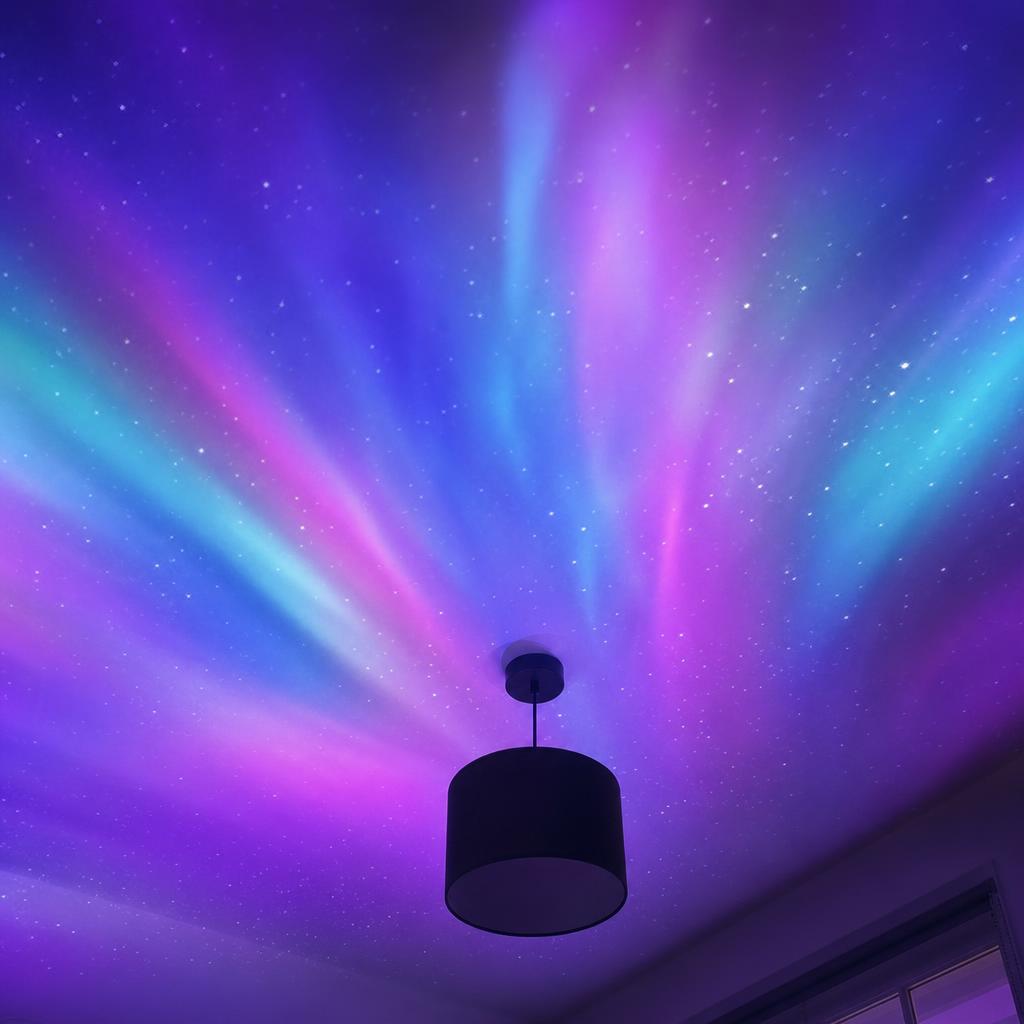 Techo lleno de aurora y estrellas